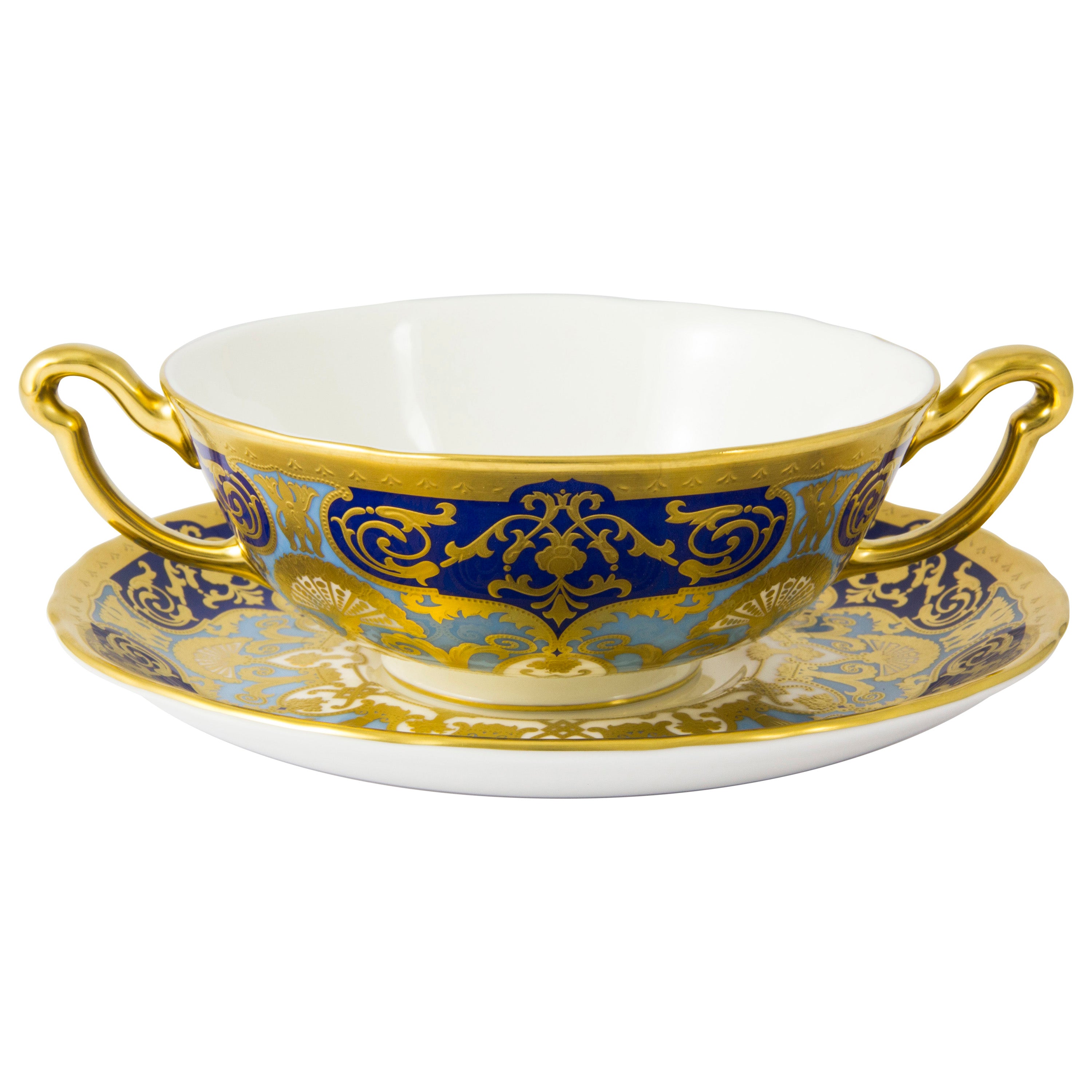 ヘリティッジ コバルト&ダークブルー クリームスープカップ&ソーサー(340ml)