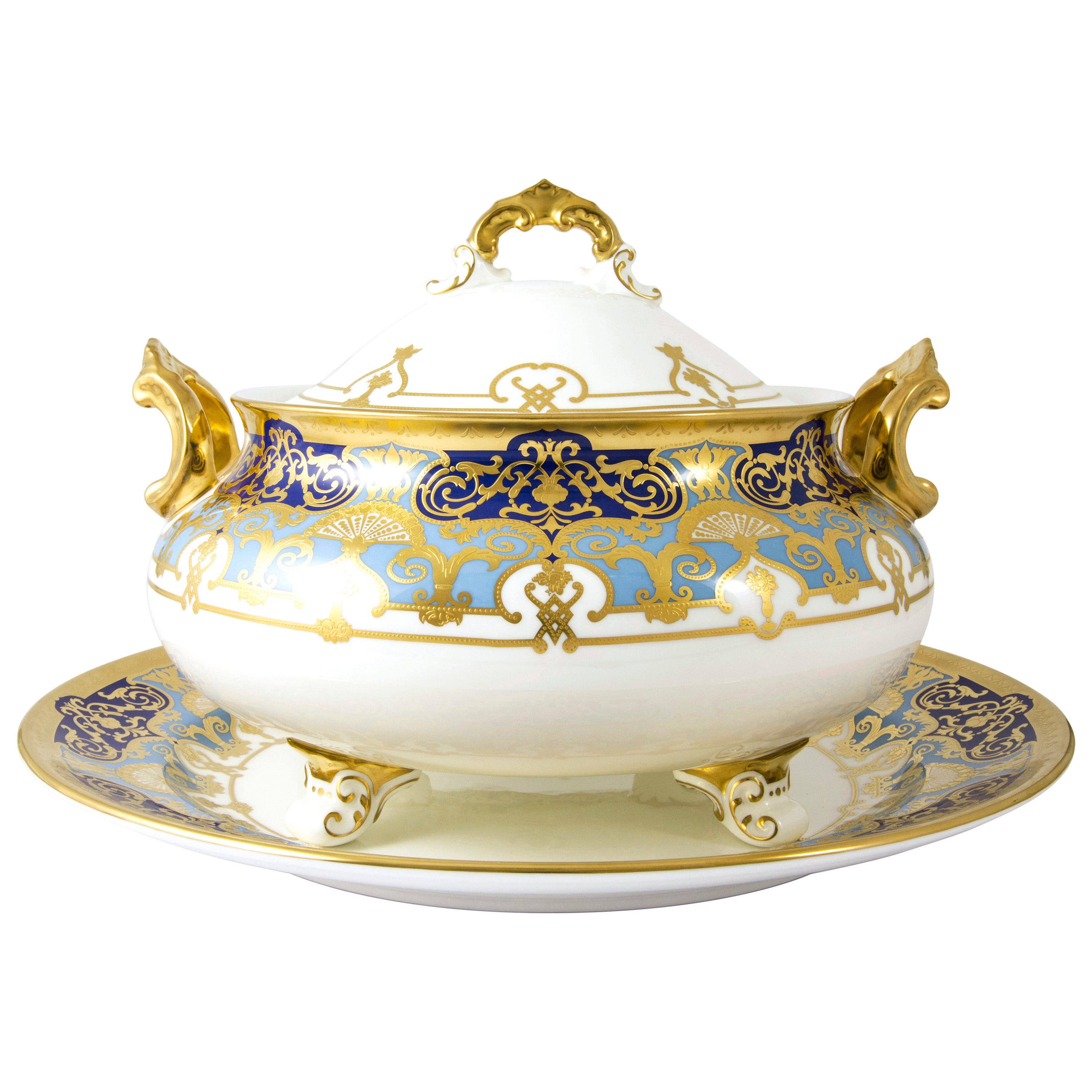 ヘリティッジ コバルト&ダークブルー スープ深皿&スタンド(3700ml)