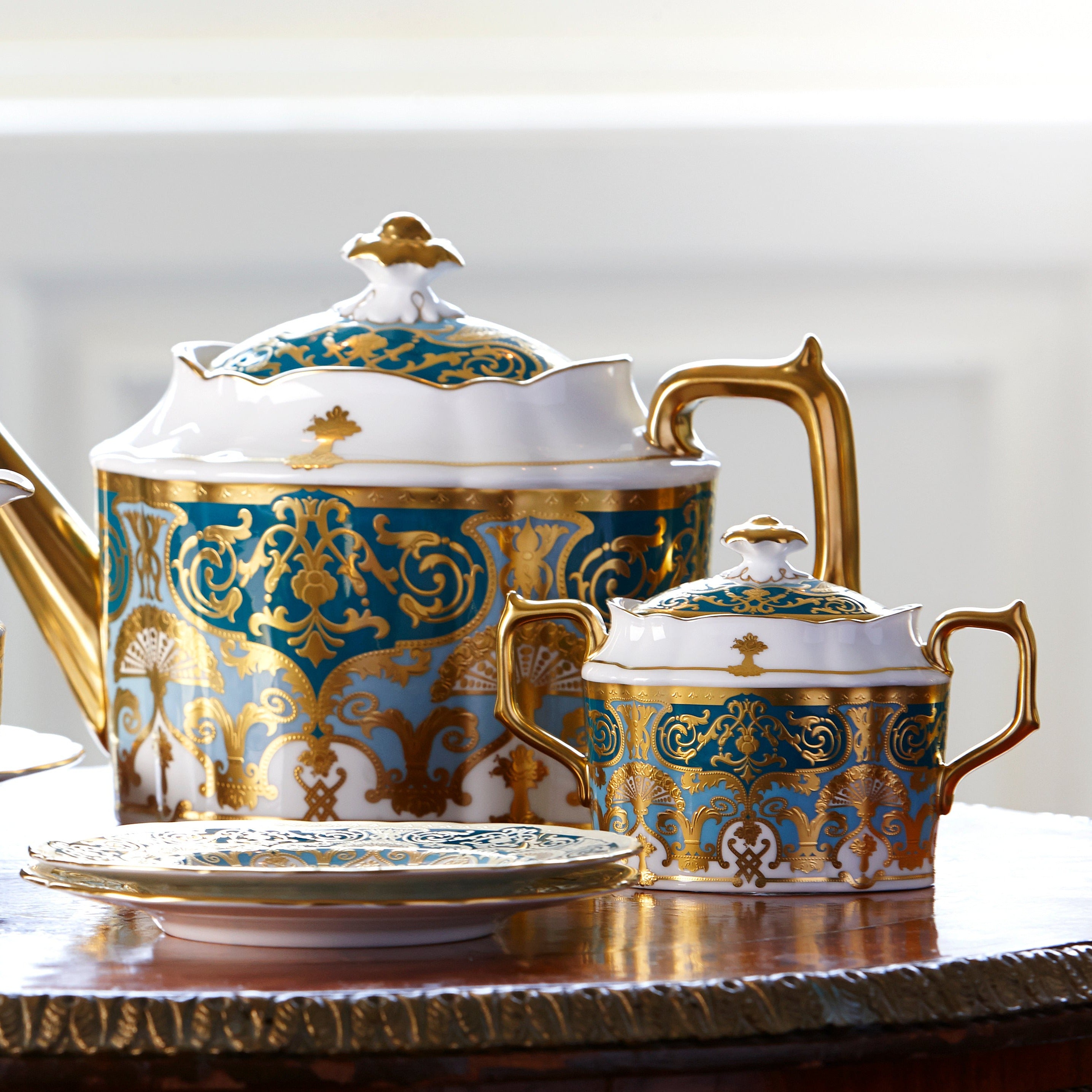 ヘリティッジ グリーン&ターコイズ 蓋付き砂糖入れ(315ml)